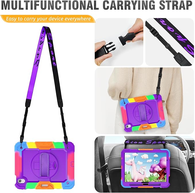 HXCASEAC Case for iPad Air 11 inch (2025 M3 / 2024 M2), Shockproof Design with Pencil Holder/Screen Protector/Rotating Hand Strap, Protective Cover for iPad Air 7th/6th Generation - Purple