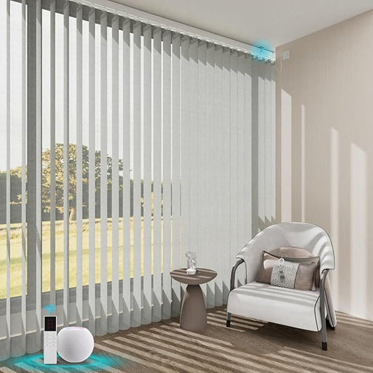Blindify Motorized Sheer Vertical Blinds with Remote, Light Filtering Smart Vertical Blinds Work with Alex Google Home, Horizontal Blinds for Sliding Glass Doors, Customize(Linen Light Gray)