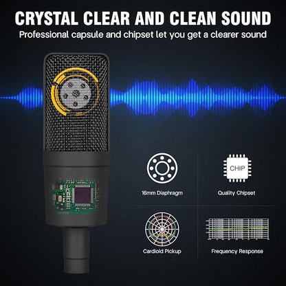 Condenser Microphone XLR Professional Studio Recording Microphone Kit for PC Computer with Boom Arm,Cardioid XLR Podcast Microphone for Streaming,Gaming,Singing,Voice Over,ASMR,YouTube
