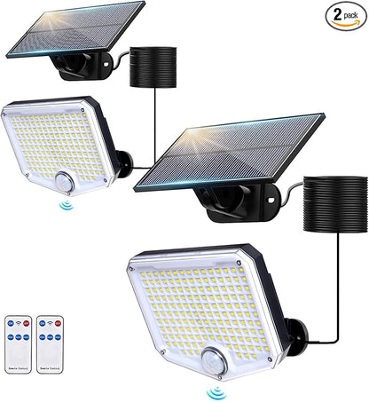 JumJam 153 LED Solar Wall Lights, 180°Beam Angle Solar Security Lights Outdoor, Motion Sensor Lights Outside with Remote, Waterproof Flood Light for Porch, Patio,Yard,Garage,2 Pack