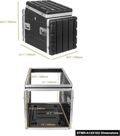 Sound Town Lightweight and Compact 10U ATA ABS Rack Case, with Slant Mixer Top, 24.5" Depth, 12U Top and 10U Side Spaces (STMR-A12X10U)