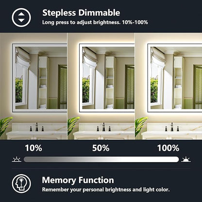 YEELAIT 57x36 Inch LED Bathroom Mirror with Lights (Front Lit and Backlit) Black Framed Lighted Vanity Mirror for Bathroom Wall Dimmable Anti-Fog Memory Tempered Glass Horizontal/Vertical