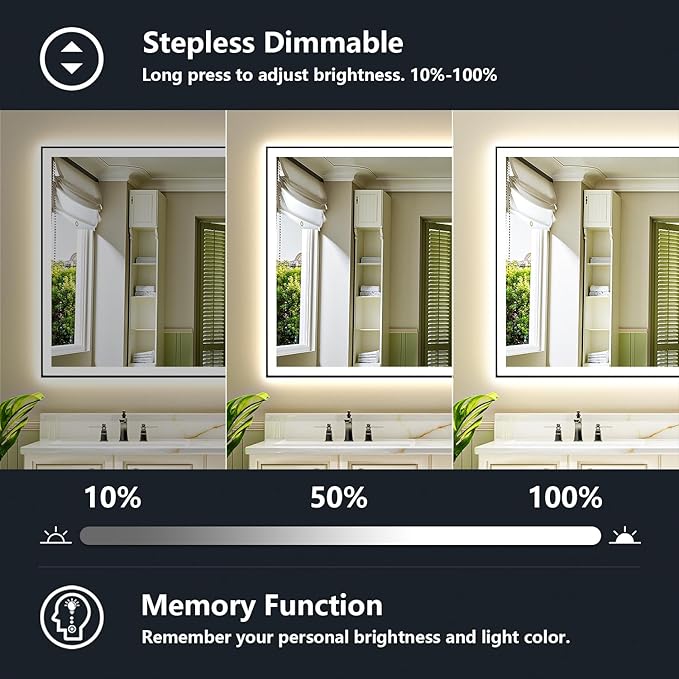YEELAIT 66x40 Inch LED Bathroom Mirror with Lights (Front Lit and Backlit) Black Framed Lighted Vanity Mirror for Bathroom Wall Dimmable Anti-Fog Memory Tempered Glass Horizontal/Vertical