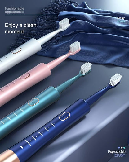 AJELU Sonic Electric Toothbrush for Adults, USB Rechargeable Sonic Toothbrush with 8 Brush Heads, Smart Timer, 5 Modes, 2-Hour Fast Charge Last 30 Days, Pink