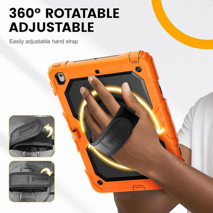 Timecity Case for iPad 9th/ 8th/ 7th Generation 10.2 inch - Heavy Duty Protective Cover with Screen Protector, Rotating Stand, Shoulder Strap & Pencil Holder | Kids-Friendly (Orange)
