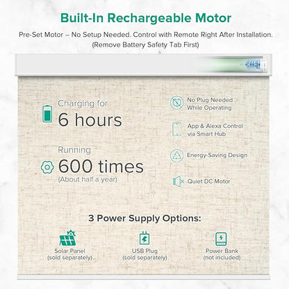 Kilonity Motorized Roller Shades, Light Filtering Remote Control Custom Window Shades Compatible with Alexa Google Assistant via RF Hub, Rechargeable Electric Blinds for Windows (Texture Beige)