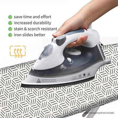 Bumkimue Ironing Board Cover and Pad, Standard Size 15x54 Inches, Blue Floral Pattern, Heavy Duty Padded, Elastic Edge, Scorch Resistant (Black and White Stripes)