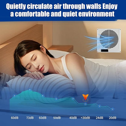 Thiadrs Room to Room Fan 8" Air Vent Fan, 10-Speed Quiet Airflow Through-the-Wall Fans, 380CFM, EC Motor In-Wall with Temperature and Timer Setting for for Laundry, Kitchen and Workshop