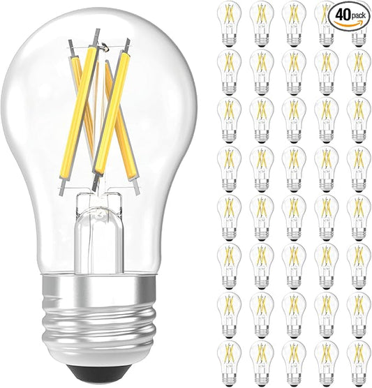 Sunco 40 Pack A15 Light Bulb LED, Edison Style Bulb, Dimmable Vintage Filament Lighting, 800 LM, 7W (60W Equivalent), 3000K Warm White, E26 Medium Base, Wet Rated UL