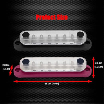 8 x M5 (#10) Studs Power Distribution Block Bus Bar 12V, Ampper 5.9" HD 120A Marine BusBar Battery Distribution Block W/Cover for Car Boat Solar (Red & Black)
