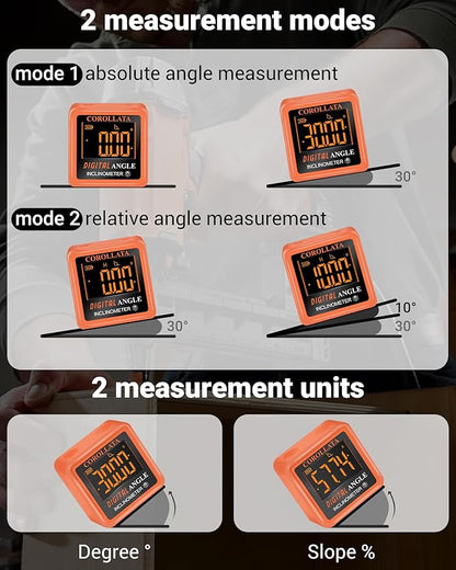 Mini Digital Angle Finder Gauge - Magnetic Torpedo Level Tool with LCD Display Precision Protractor for Table Saw, Miter，Pipes, Inclinometer Pocket Wood Working Measuring