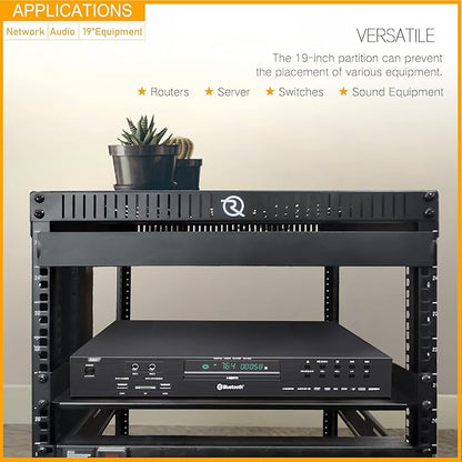 RIVECO 2PCS 1U Rack Shelves, 19” Cabinet Mount 1 U Tray Vented Cantilevers for Computer Case Shelf Mounting, 10 Inches 25CM Depth, Black