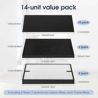 [14 Pack] 3000 Air Replacement Filters, Compatible with Air Doctor 3000, 3000M, 3000Pro Air Purifier, Includes 2 High-Efficiency Air Filter, 2 Activated Carbn and 10 Extra Premium Pre-Filters