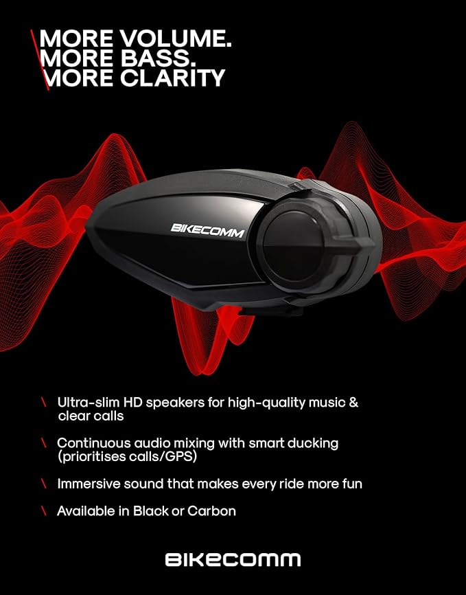 BIKECOMM BK-S2 Motorcycle Bluetooth Headset Intercom – 1200M Range Wireless Speakers - Helmet Communication System, IP67, Black