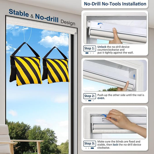 MANSNIX Smart Motorized Blinds with Remote, Cordless No-Drill Automatic Roller Shades, Blackout Electric Blind for Windows, Linen Stone, 33 x 72