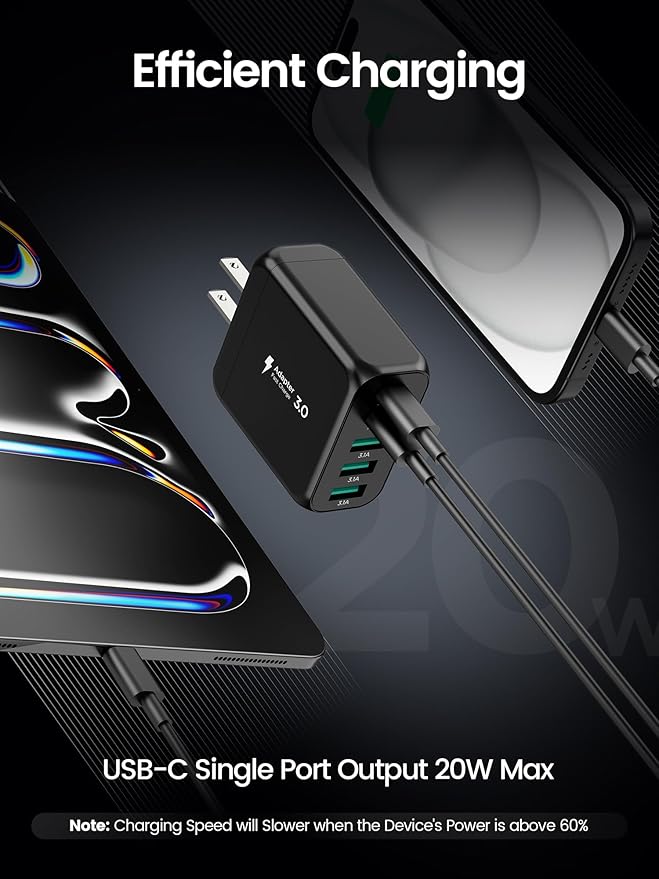 USB C Charger Block, [2-Pack] Type C Charger Fast Charging,50W 5-Port USB Wall Charger Multiport Type C Charging Block Cube for iPhone 16 15 14 13 12 11 Pro Max XS, iPad, Samsung & More-Black