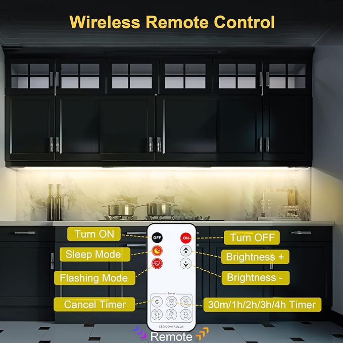 LAFULIT 8 PCS Under Cabinet Lighting Kit, Bright Under Cabinet Lights, Flexible Led Strip Lights with RF Remote and Power Adapter, for Kitchen Cabinet Shelf Desk Counter, 4000K Neutral White, 13ft