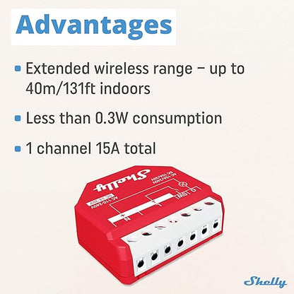 Shelly Wave 1PM US LR UL | Z-Wave Long Range Smart Switch Relay, 1-Channel 15 A with Power Metering | Home Automation | High Compatibility | Easy Installation | iOS Android App