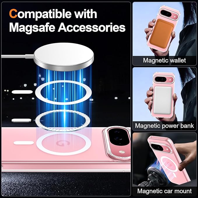 Magnetic for Google Pixel 9/Pixel 9 Pro Case, [Military Grade Drop Protection] [Compatible with MagSafe] Shockproof Slim Translucent Matte Anti-Slip for Women Girls Men Case, Clear