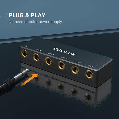 Cubilux Passive 6.35mm Headphones Splitter Box, 1/4” Stereo Multi Audio Distributor, Multiport Quarter Inch TRS TS Aux Splitter for Guitar Signal, Studio Recording, Live Performance, Monitors