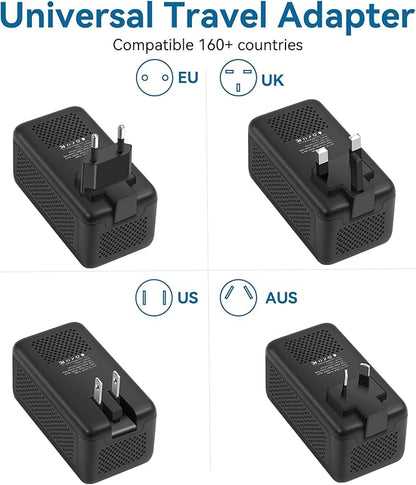 Upgraded 2000W 220V to 110V Voltage Converter US to Europe Travel Adapter for Hair Dryers with Fast Charging International Travel Adapter