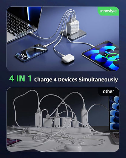 100W USB C Charger 4 Port GaN Wall Charger Block Compact Power Adapter with Folable Plugs for MacBook Air/Pro, Laptop, Tablet, iPad, iPhone, Samsung Galaxy, Apple Watch and More