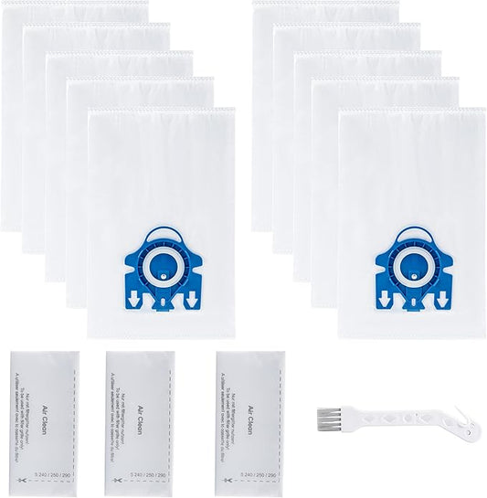 Puredaisy Replacement Dust Bags for Miele GN Vacuum Cleaners - Pack of 10 Bags, 3 Filter Sets, 1 Small Brush - Compatible with Classic C1, Complete C1/C2/C3, S2, S5, S8, S400 Series
