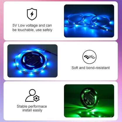 Timelux USB 32.8ft LED Strip Lights Color Changing LED Tape Lights with IR Remote Controller and Dimmable LED Strip for Bedroom Cabinet Bar