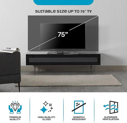 SONOROUS ST-360 Premium TV Stand for Living Room – Modern TV Stands & Entertainment Center with Storage – Black Wood & Black Glass Cover – Luxury Media Console with Metal Legs for TVs up to 75 inches