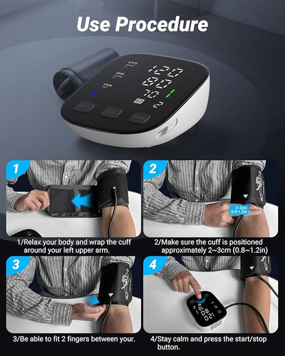 Blood Pressure Monitor Automatic Blood Pressure Machine with Large Display-Upper Arm Blood Pressure Monitors For Home Use Accurate BP Monitor Machine Adjustable Cuff 9"-17"/Easy to Read/2 Power Supply