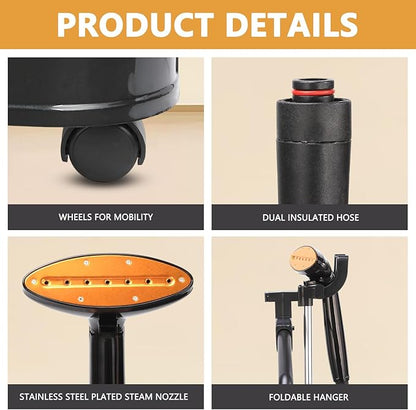 Steamer for Clothes 1800W Standing Garment Steamers 45s Fast Heat-up 90 Mins of Continuous Powerful Steam with 5L Water Tank, Pants Clip & Children's Clothing Hanger