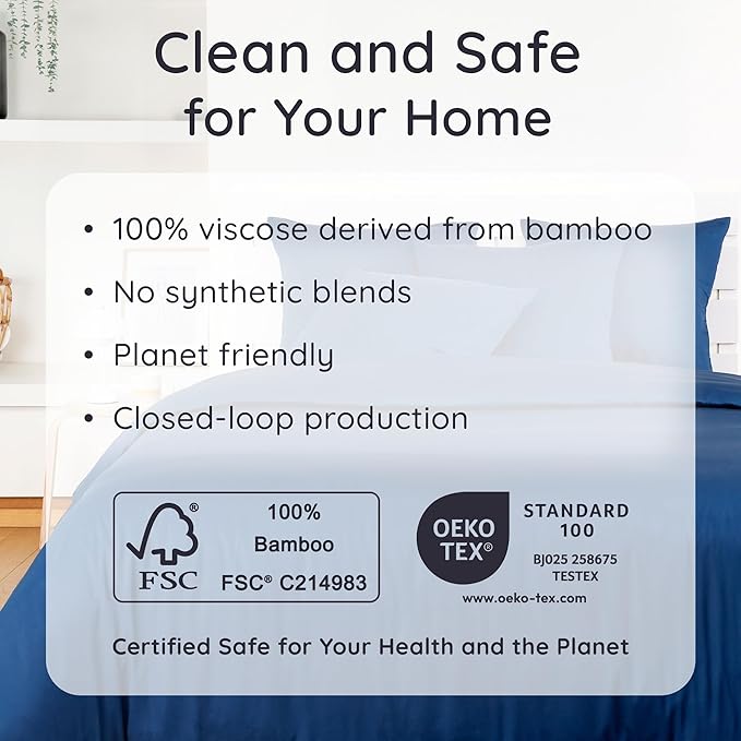 Bambaw 100% Viscose Derived from Bamboo Fitted Sheets Queen Size, Cooling Fitted Sheets Queen Size, 16’’ Deep Pocket Navy Blue Fitted Sheet, Breathable Queen Mattress Fitted Sheet Only (Navy Blue)