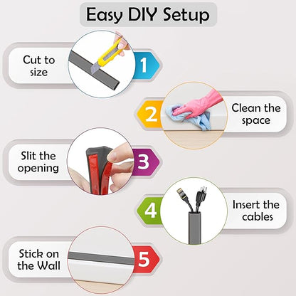 Rubber Bond TV Cord Hider Cable Protector - Strong Self Adhesive Wall Cord Cover Cable Hider - Low Profile Cable Management Wall Cord Concealer Cable Raceway (Grey, 10 Feet)
