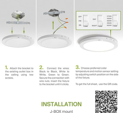 ASD LED 12" Round Flush Mount Ceiling Light Fixture, Low Profile Surface Lighting | 5CCT, Motion Sensored, Ultra-Thin, ETL Listed | 24W 1700LM 2700-6000K 120V | Kitchen, Hallway Lamp | White, 4 Pack