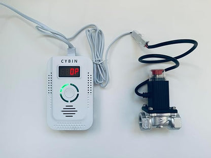 CYBIN Natural Gas Leak Detector for Home, Battery Operated Propane Gas Detector with Solenoid Valve 1/2 inch, Automatic Gas Detector for LPG Methane Propane Butane in Kitchen and RV
