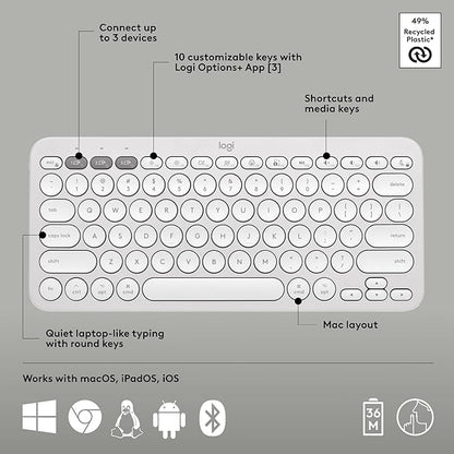 Logitech Pebble 2 Combo for Mac, Wireless Keyboard and Mouse, Slim, Quiet and Portable, Customizable, Bluetooth Mouse and Keyboard, Easy-Switch, for macOS, iPadOS - Tonal White