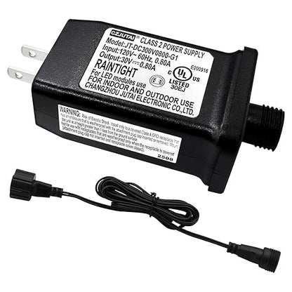 30V 0.8A LED Controller with Extension Cord, Replacement Model JC-DC300V0800-G1 Class 2 Power Supply IP44 Low Voltage Transformer for Christmas Light