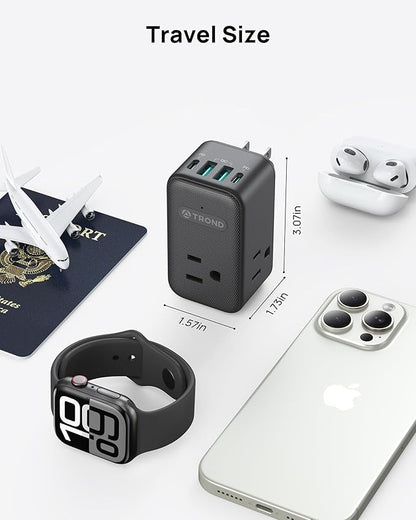 TROND Multi Plug Outlet Extender, 3 AC Outlet Adapter with 360 Rotating Plug, Black Power Splitter with PD 20W USB C Charger, A Compact Solution to Home Dorm Room Travel Cruise Essentials