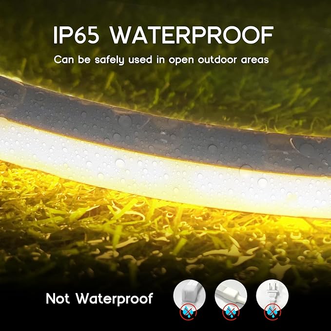 VOEWT LED Strip Lights Yellow,9.8ft 110-120V Neon Rope Lights,Flexible Silicone Outdoor Waterproof Neon Strip Lights for Bedroom,Mirror,Kitchen Cabinet, Living Room,Halloween Decor