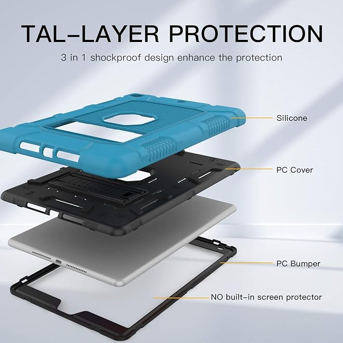 Rantice iPad 9th Generation Case, iPad 8th Generation Case, iPad 7th Generation Case, Hybrid Shockproof Drop Protection Cover with Kickstand for iPad 10.2'' 2021/2020/2019 Released (Steel Blue+Black)