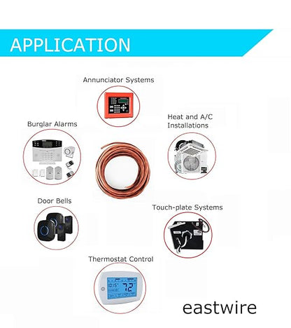 EASTWIRE Thermostat Wire, Solid Copper Wire, 18 Gauge Conductor, ETL Listed CL2 Power Limited Circuit Cable for Indoor/Outdoor Low Voltage Applications Use,Brown (18/2, 100ft)
