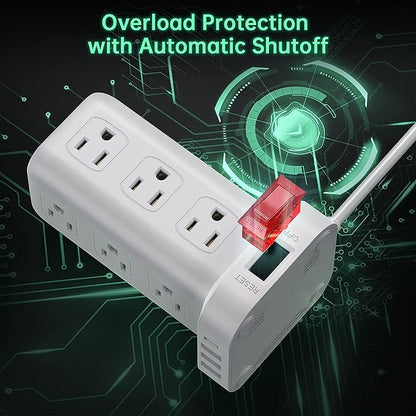 Tower Surge Protector Power Strip with 12 Outlets 4 USB (1 USB C), 6.5Feet Extension Cord with Multiple Outlets, Charging Station, Power Strip Tower, Office Desk Supplies
