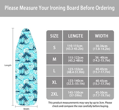 ZCFYGDX 14" x 45" Ironing Board Cover Scorch Resistant,Wear & Soil Resistant Covers, Easy Installation Elastic Edges 3 Fasteners,Lightweight & Breathable Coconut Tree Sailboat Print Size-S
