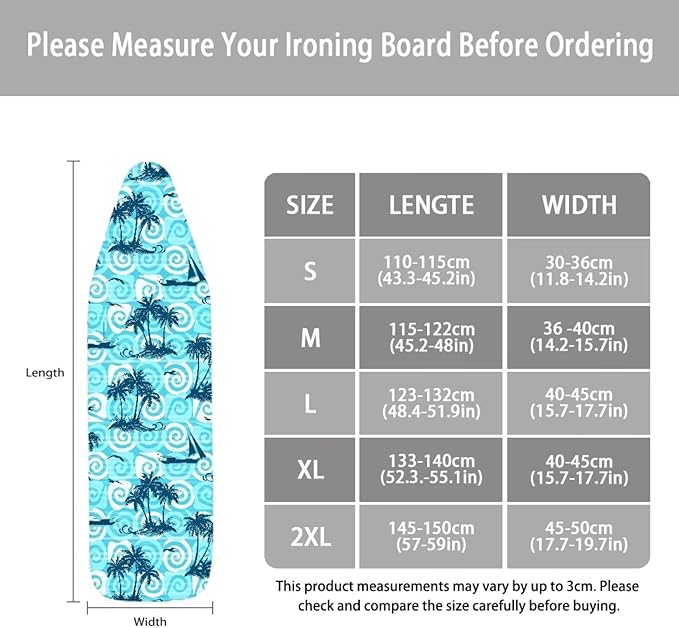 ZCFYGDX 18" x 58" Ironing Board Cover Scorch Resistant,Wear & Soil Resistant Covers, Easy Installation Elastic Edges 3 Fasteners,Lightweight & Breathable Coconut Tree Sailboat Print Size-2XL