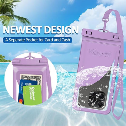 Universal Waterproof Phone Case, with Inside Card Pack, Waterproof Beach Bag for iPhone 16 15 14 13 Pro Max up to 8.3", IPX8 Cell Phone Pouch for Cruise Travel Accessories, 2 Pack-Black&Purple