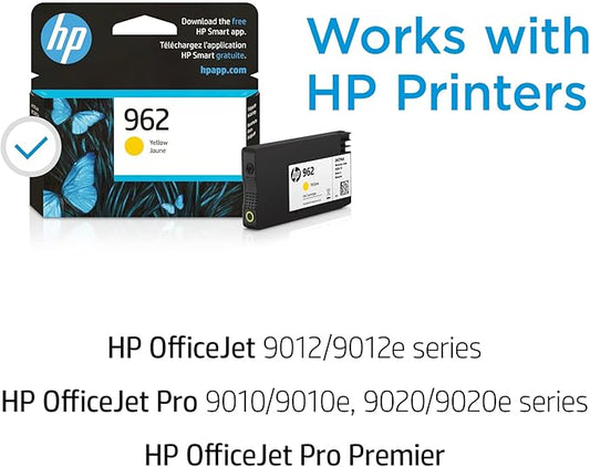 HP 962 Yellow Ink Cartridge | Works with OfficeJet 9010, Pro 9010, 9020 | Eligible for Instant Ink | 3HZ98AN