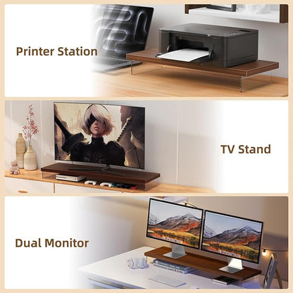 SSWOOD Dual Monitor Stand Riser, 40" Large Computer Monitor Stands for 2 Monitors, Wooden Desktop Organizer Shelf for Office Desk Computer, Laptop, TV, Monitor, Printer