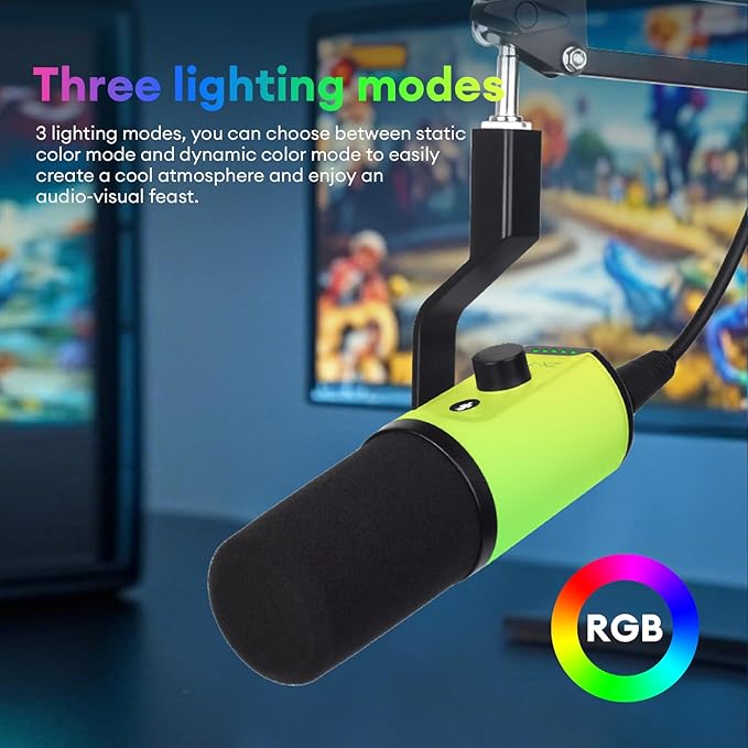 Gaming Microphone for PC, Streaming Mic with RGB Lighting, Mute & Gain Control, Boom Arm, Pop Filter, USB Condenser Gaming Mic for Podcasting, YouTube, Discord, PS4/PS5, Mac, Microfono Profesional (A)