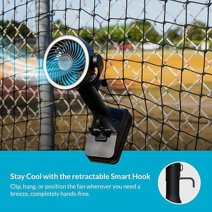 CANE5 AirLux Pro, Portable Fan, 180-Degree Tilt Head, 5 Speeds, 18MPH Wind Velocity, Rechargeable 20V Battery, [40 Working Hours], USB Power Bank, LED Ring Light, Hands-Free Smart Hook