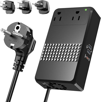 220V to 110V Voltage Converter, 600W AC Sockets Power Any American Appliances Overseas, 48W GaN USB Charger, Universal Power Plug Adapter Voltage Converter US to Europe International Travel